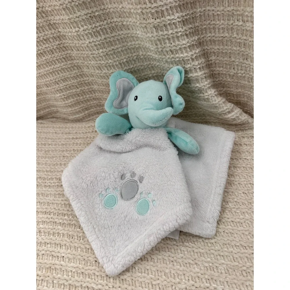 Baby Gear Elephant Lovey Security Blanket Aqua Blue White Sherpa‎ Fleece